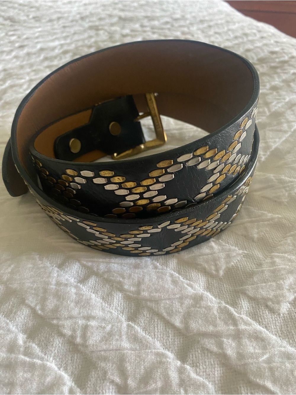 Women's Black Leather Belt with Brass Buckle